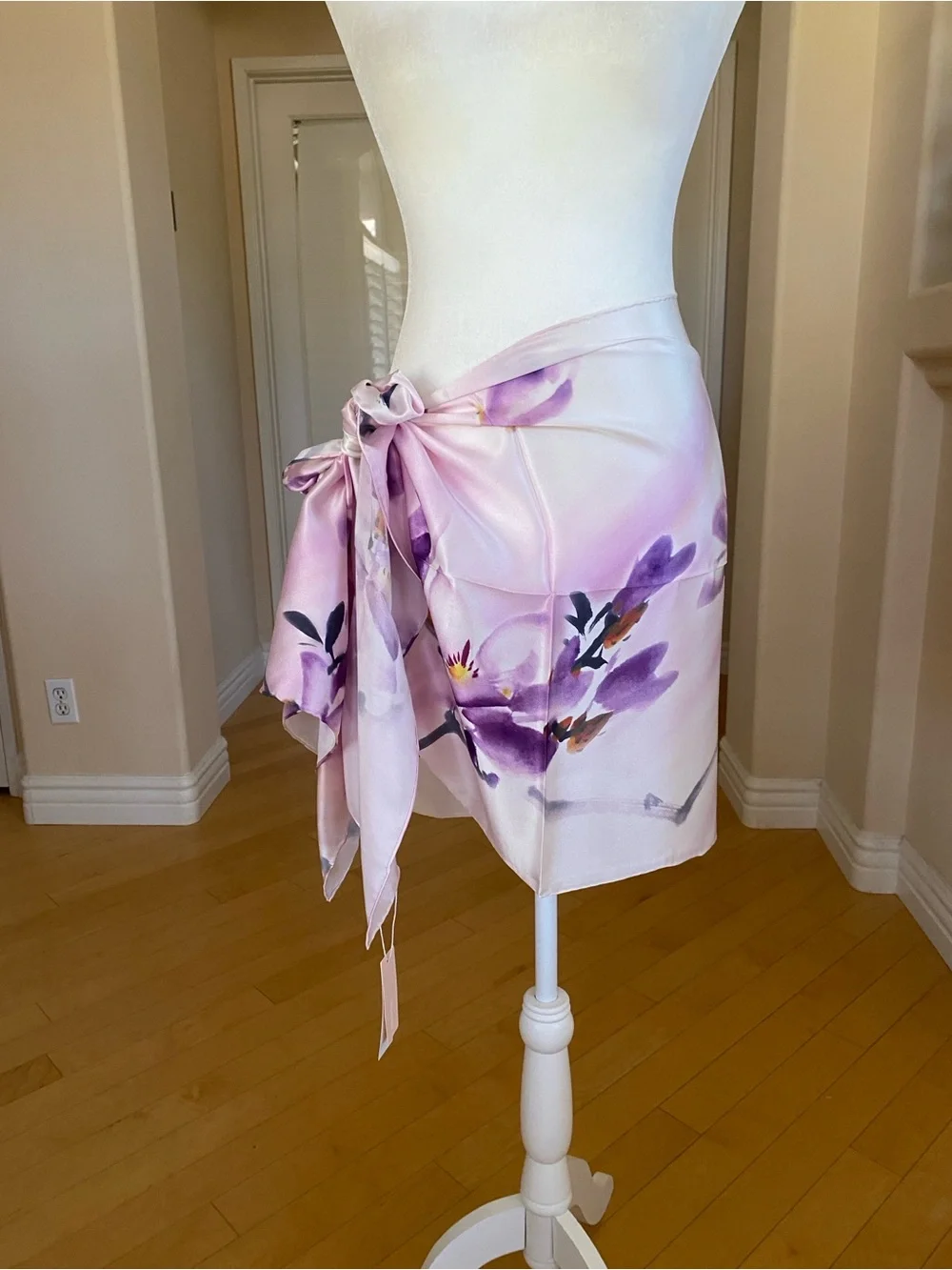 Handmade 100% Silk Lavender Floral Wrap Scarf Top
